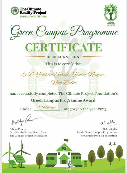 Platinum School Title in the Green Campus Programme Award 2025, S. D. Public School